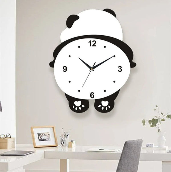 Posing Panda Wall Clock, Cute Panda Wall Clock with Pendulum and LED Light, Animal Swinging Silent Wall Clock Hanging Clock, Living Room and Kids Room, Home Decoration Hanging Clock for Birthday Party Gifts